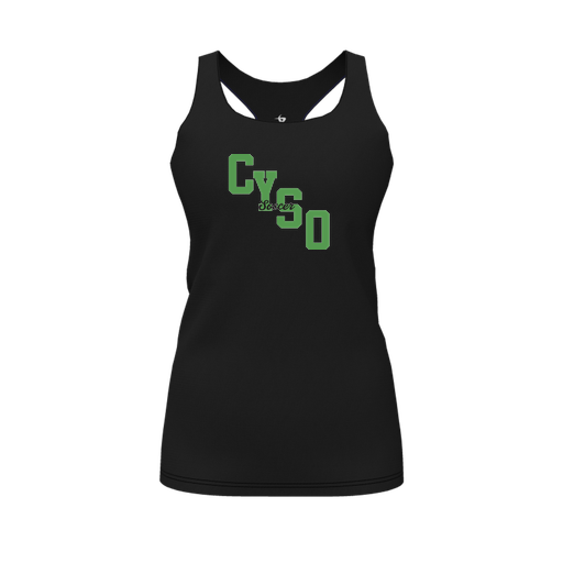 [CUS-DFW-RCBK-PER-BLK-FYS-LOGO1] Racerback Tank Top (Female Youth S, Black, Logo 1)