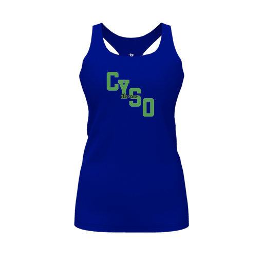 [CUS-DFW-RCBK-PER-RYL-FYS-LOGO1] Racerback Tank Top (Female Youth S, Royal, Logo 1)