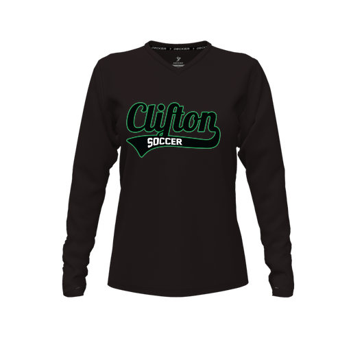 [CUS-DFW-TEES-CMF-VNK-LSL-BLK-FYXS-LOGO2] Comfort T-Shirt (Female Youth XS, Black, V Neck, Logo 2, Long Sleeve)