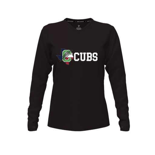 [CUS-DFW-TEES-CMF-VNK-LSL-BLK-FYXS-LOGO3] Decker Comfort T-Shirt (Female Youth XS, Black, V Neck, Logo 3, Long Sleeve)